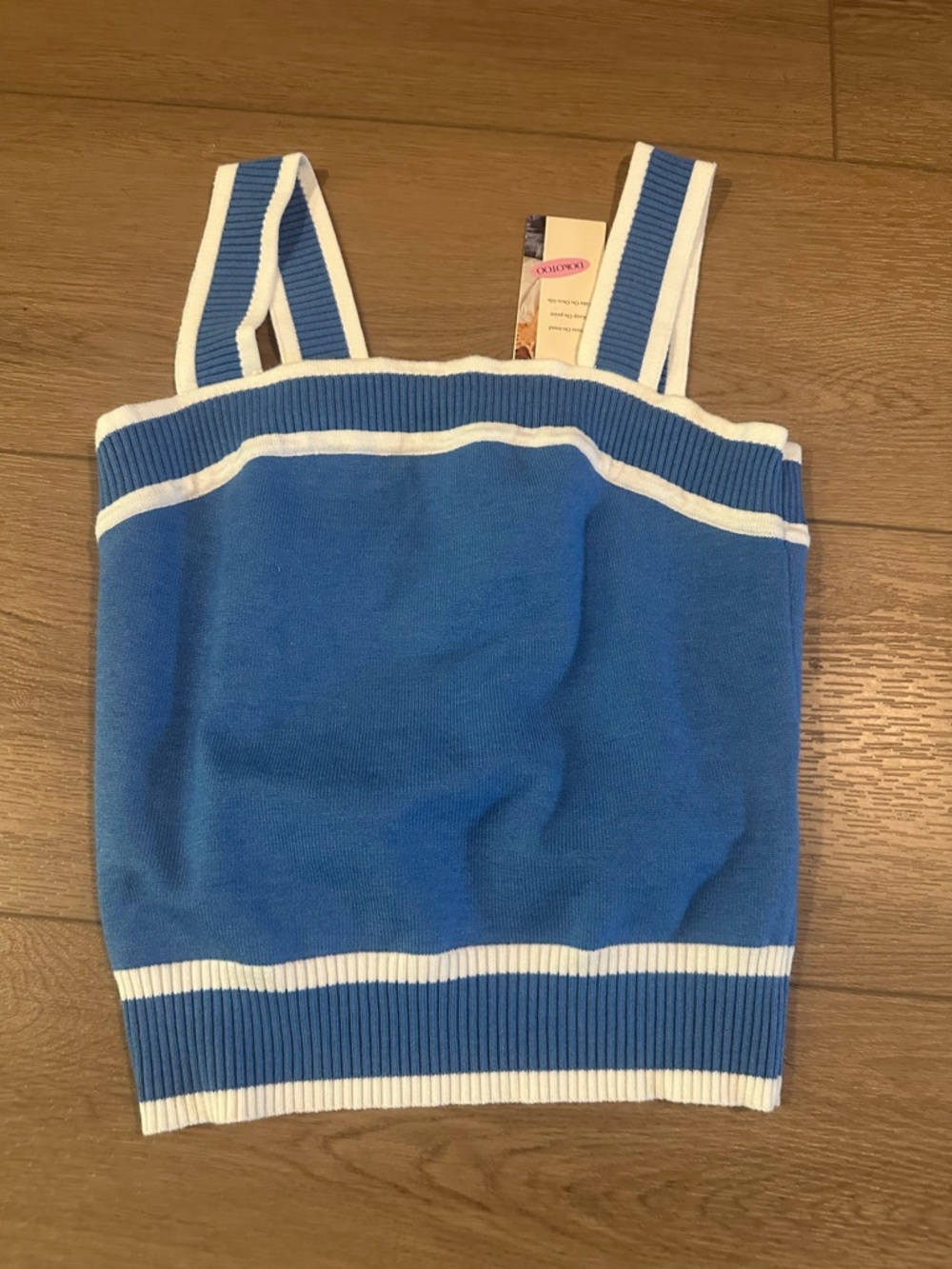 Blue & White Ribbed Knit Tank Top